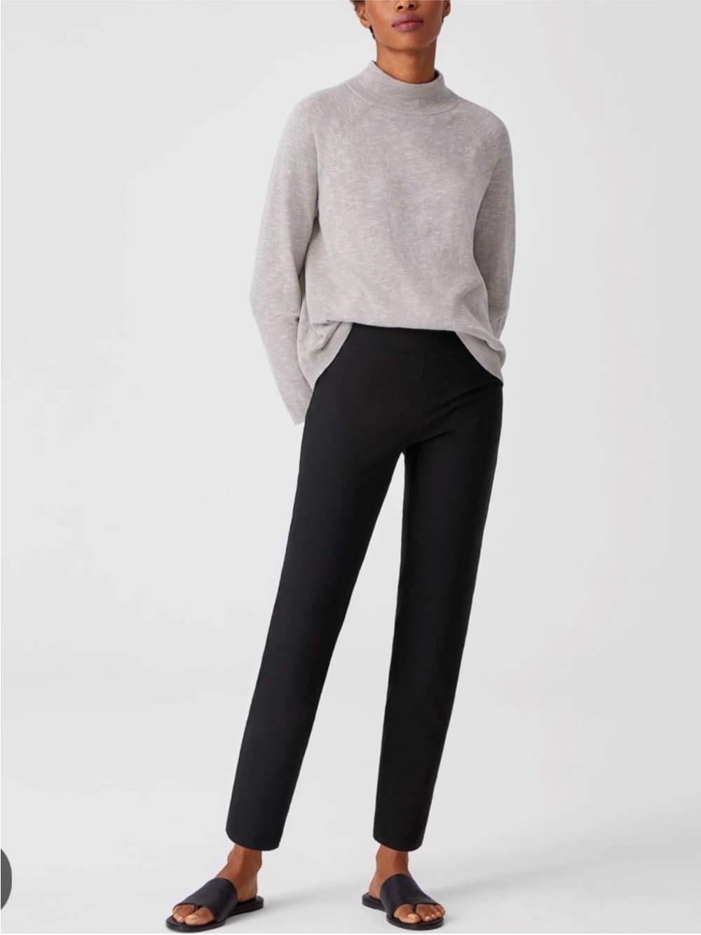 NWOT Eileen Fisher Washable Stretch Crepe Straight Pull-On Pant Black | size M